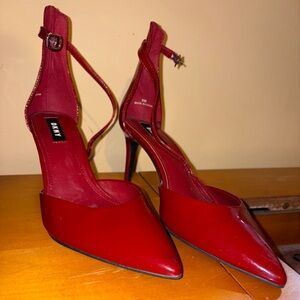 DKNY D’Orsay Bold Red Patent Leather Heels with ankle strap